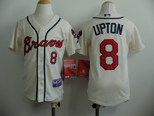 Youth Atlanta Braves 8 Upton Cream MLB Jerseys